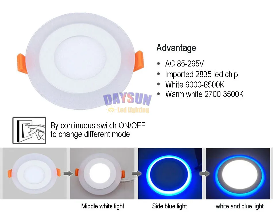 Free Shipping Ultrathin Led Panel Downlight 6W 9W 16W 24W Dual Color LED Lamp AC85-265V Recessed Ceiling Lights White + Blue flat panel led ceiling lights