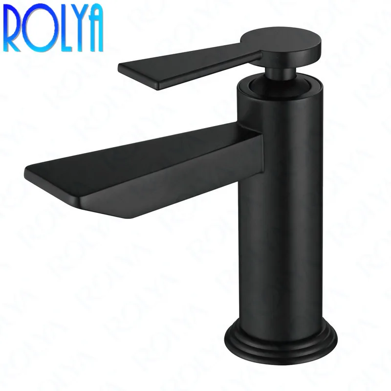 

Rolya Black Basin Faucet Deck Mounted Wholesale Patent Design Single Hole Lavatory Bathroom Faucet Sink Mixer Taps