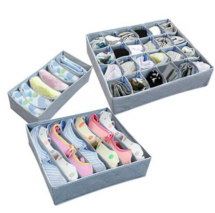 

3PCS/Set Foldable Bamboo Charcoal Fibre Storage Box Bra Underwear Necktie Panties Socks With Zipper No Cover Folding Storage Box