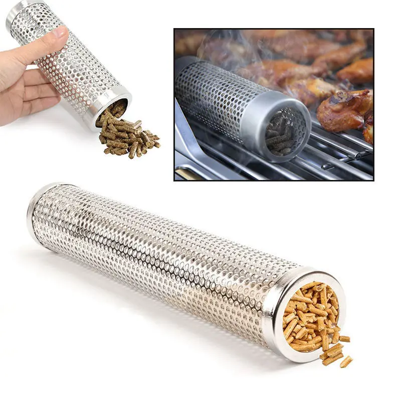 BBQ Stainless Steel Perforated Mesh Smoker Tube Filter Gadget Hot Cold Smoking