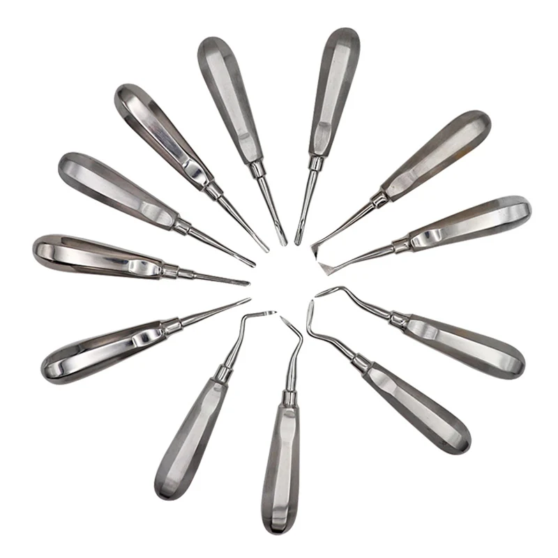 

12Pcs Stainless Steel Dental Extracting Elevator Kit Dental Luxating Lift Root Elevator Apical Curved Root Elevator Instrument