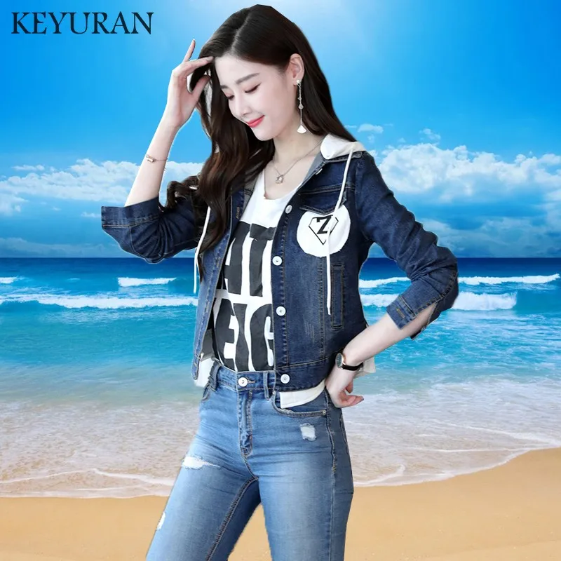 Finest New arrival Boyfriend Patch Designs Hooded Jacket Denim Coat Women outwear Jean Jackets 2019 Button