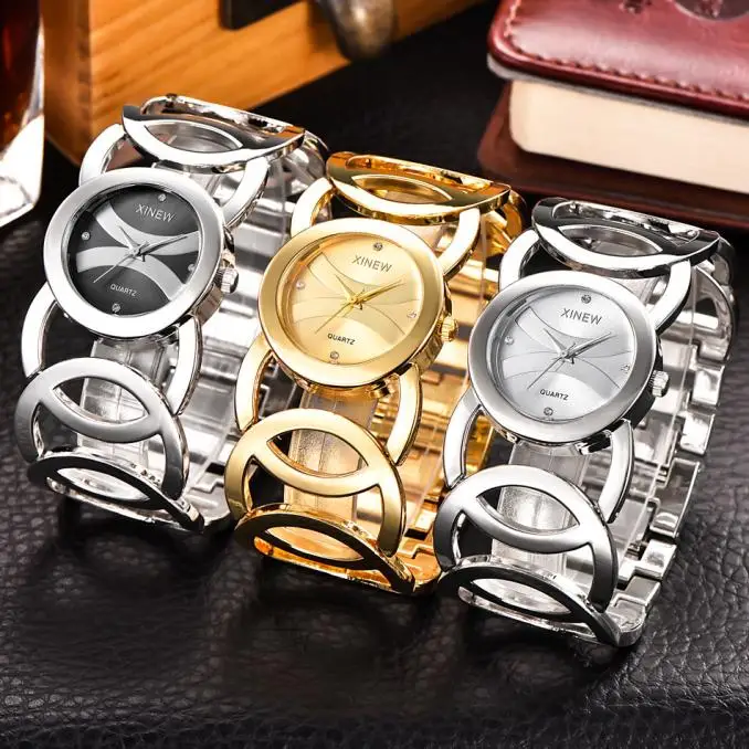 Хит,, XINEW, женские модные часы, браслет из нержавеющей стали, аналоговые кварцевые наручные часы,, Aug29