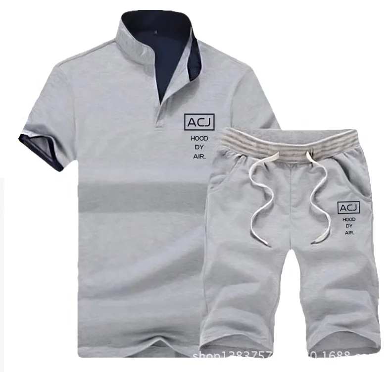 Летние мужские спортивные комплекты Спортивный костюм с коротким топом мужской повседневный спортивный костюм с коротким рукавом комплект из 2 предметов футболка+ шорты Мужская одежда 4XL - Цвет: Grey EM117