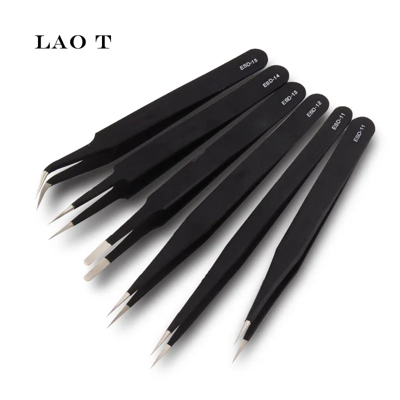 

2017 Hot Sale 6pcs/set Portable Size Resists Corrosion Anti-static Tweezers For Repairing Electronic Maintenance Tools Black