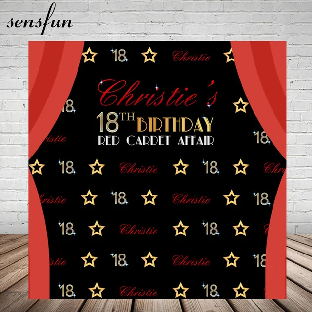 sensfun happy 18th birthday red curtain gold stars luxury backdrop