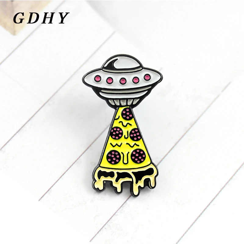 GDHY UFO космический корабль желтая пицца брошь эмалированный штифт загадочная