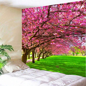 

Pink Sakura Avenue Vintage Cloth Psychedelic Tapestry Wall Hanging Polyester Thin Couch Blanket Art Wall Carpets Yoga Shawl Mat