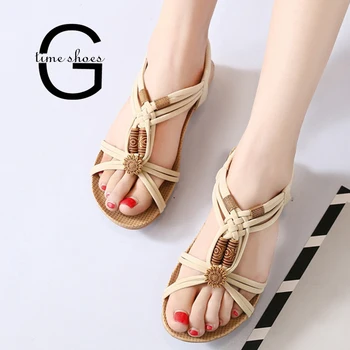 

Women Sandals Summer Boho Flat Shoes Gladiator Sandals Women Beach Shoes Female Ladies Sandals Zapatos Mujer Black 42 SE665