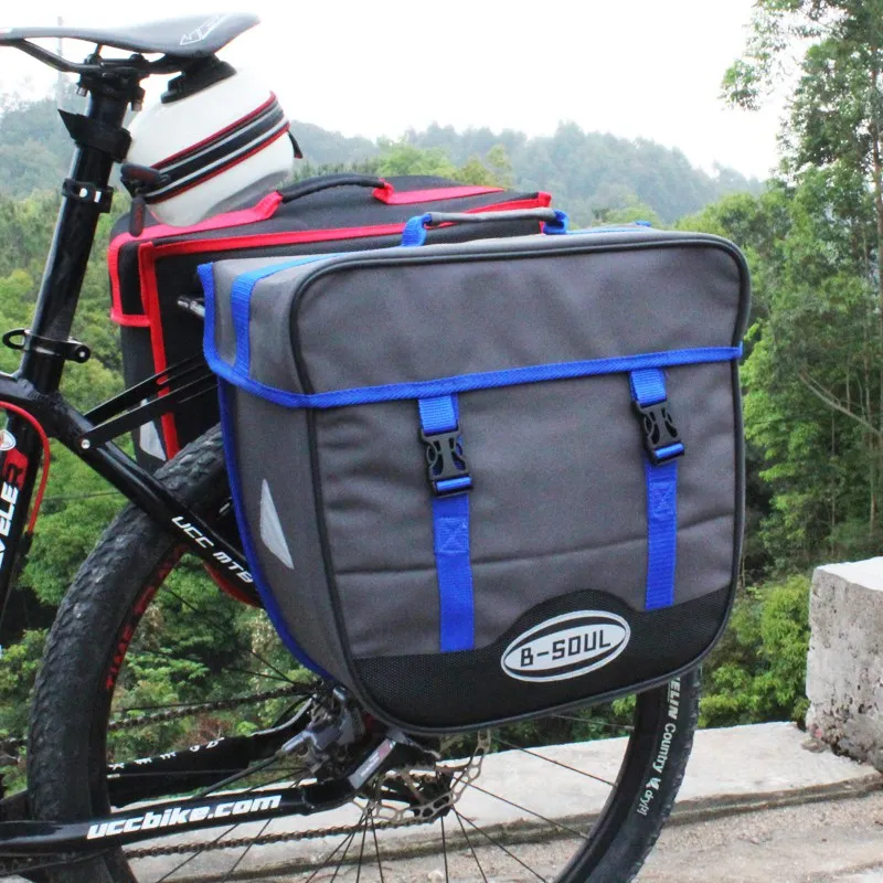Best B-SOUL Bicycle Bag 20L Waterproof Saddlebags Rear Rack Single-sided Bicycle Bags Trunk Seat Pannier Bag with Rain Cover blue 4