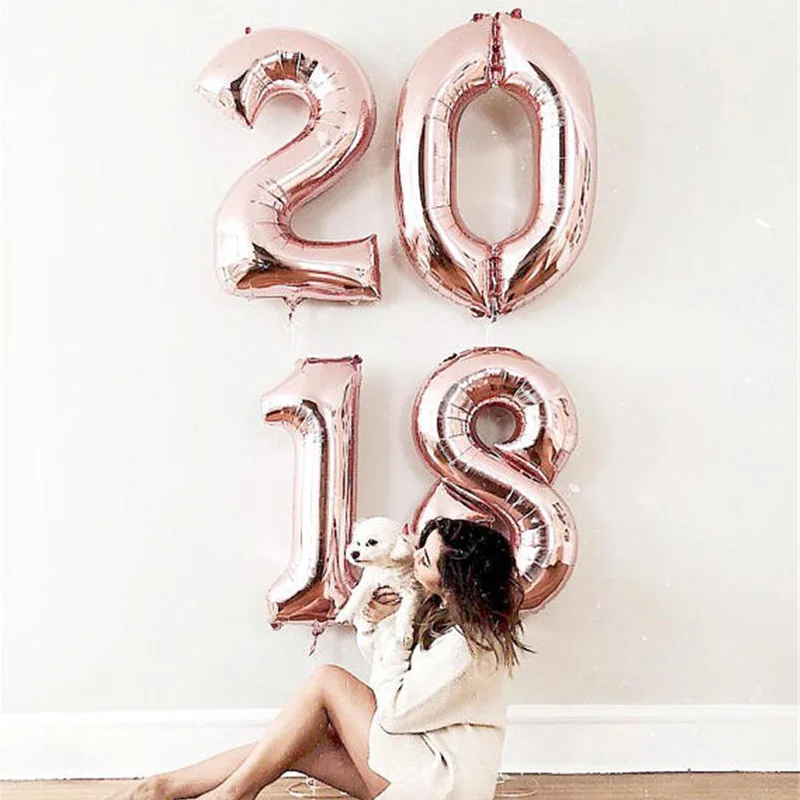 

Birthday Balloons Celebration Wedding Decor Inflatable Digit Foil Number Baby Shower Rose Gold Black Helium Balloon 40 Inch