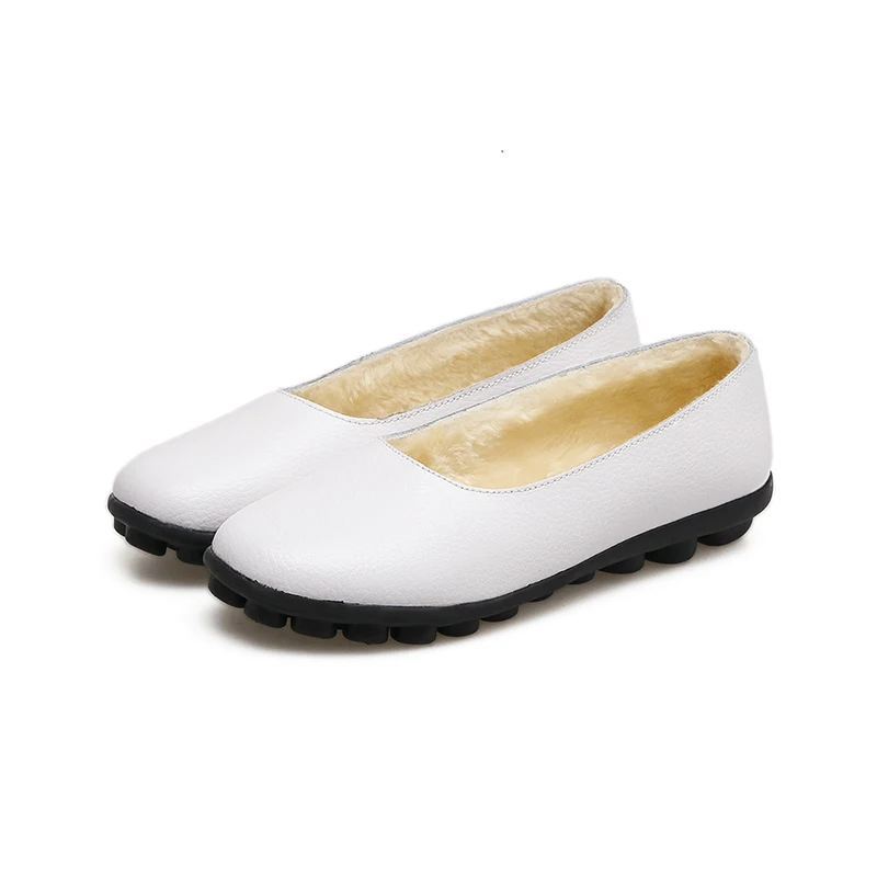 

MCCKLE Plus Size Women Casual Platform Flat Shoes Genuine Leather Slip On Ladies Loafers 2018 Winter White Comfortable Footwear