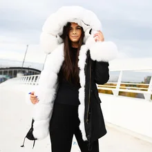 CX-G-P-02D,, женские зимние русские куртки, натуральный Лисий воротник, искусственный мех, подкладка, парка, пальто для девушек