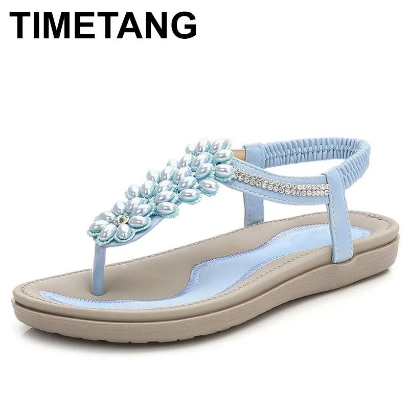 TIMETANGFashion Женские пляжные шлепанцы сандалии женские туфли с отделкой бисером