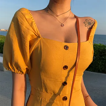 

Bandage Dress Celebrity Dresses,Summer Plus Size Elegant Yellow Dress ,Fall 2018 Vintage Solid Button Off Shoulder Long Dress