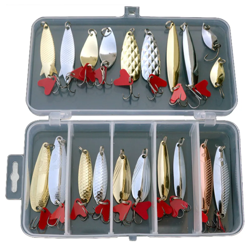 20pcs Metal Fishing Lures Bass Spoon Crank Bait Saltwater Tackle Hooks