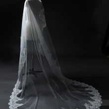 Горячая Распродажа 3 м реальные фотографии белая/слоновая кость Соборная длина кружевная Мантилья крючком свадебная вуаль головной убор с гребнем Свадебные аксессуары MD3079