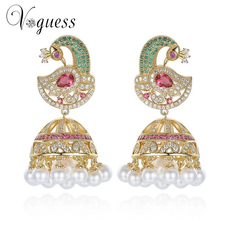 

VOGUESS Imitation Pearl Multicolor Peacock Drop Earrings For Women Brincos De Festa Indian Jewelry Pendientes Largos Joias