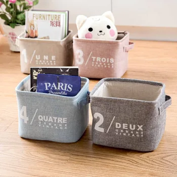 

fresh cotton linen debris storage baskets desktop small numbers pattern finishing baskets underwear cloth sundries storage box