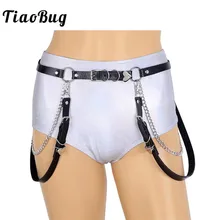 TiaoBug Модные женские черные из искусственной кожи с кисточкой из металлических цепочек ремень-упряжь панк готический рейв ремень с подвязкой сексуальное для вечеринок ремень