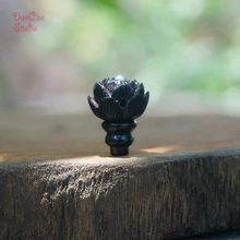 14mm 1* Natural Black Sandalwood Ebony Carved Lotus Guru Bead Charms Mala Beads Japa Bracelet Jewellry Findings DIY Accessories