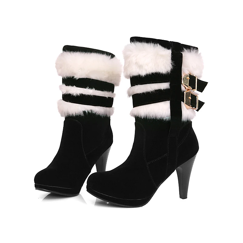 Clearance Mid Calf Furry Women Snow Boots High Heels Lady Cold Winter Shoes AHX8 5 Black Big ...