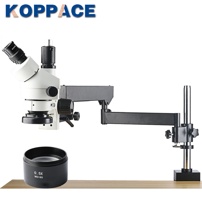 

KOPPACE Trinocular Stereo Zoom Microscope,WF10X/20 Eyepieces,3.5X-45X Mobile phone repair microscope,144 LED Ring Light