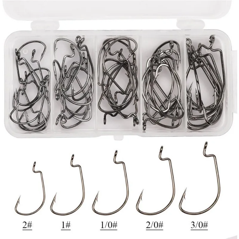 

New Arrivals High Carbon Steel 1# 2# 1/0# 2/0# 3/0# Soft Bait Carp Fishing Barbed Hook Crank Fishhook Equipment 50pcs/set