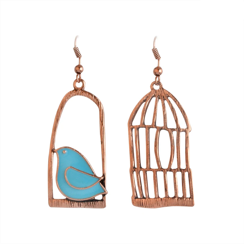 

Vintage Fashion Design Fashion elegant Oil Bird Alloy Bird-Cage Delicate Cute Earrings For Women Jewelry