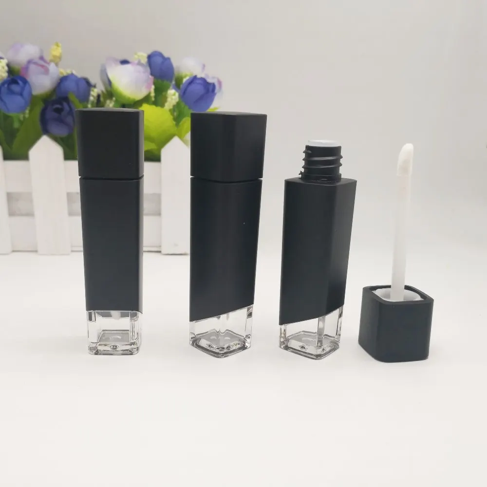 

100 pcs matt black lip gloss tube 6ml, square lip gloss tube with brush