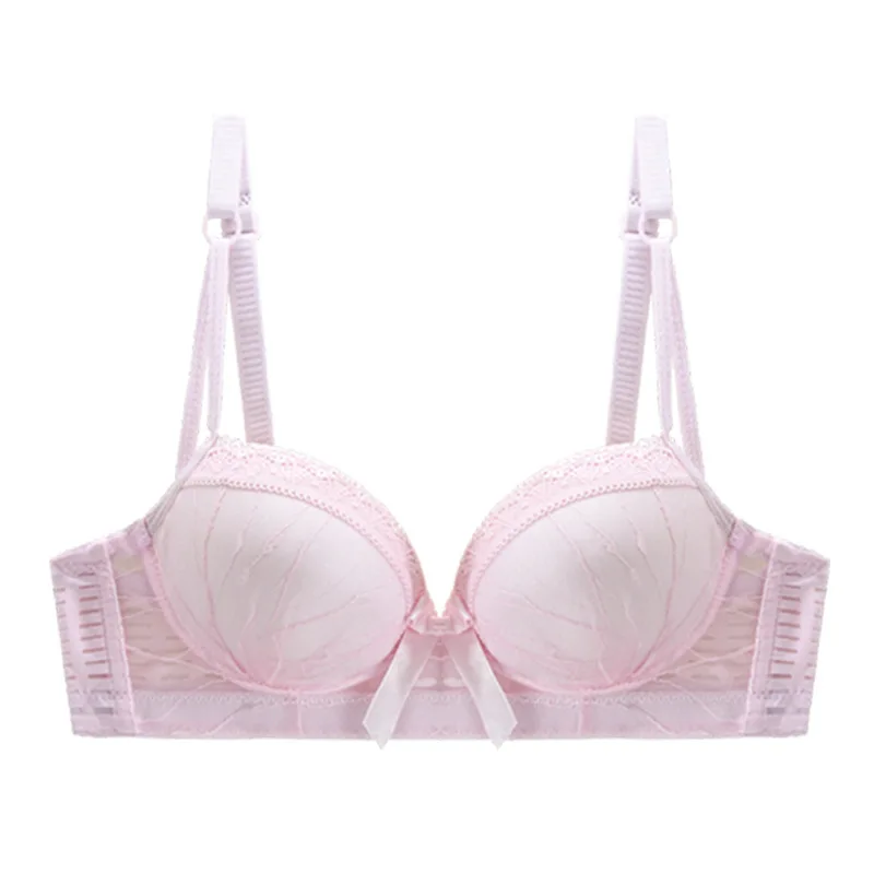 

PAERLAN Women Wire Free Nylon Underwear Simple Thin Mold B Cup Lace Side Back Closure Push-Up Gathered Sexy Bow Bra Wholesale