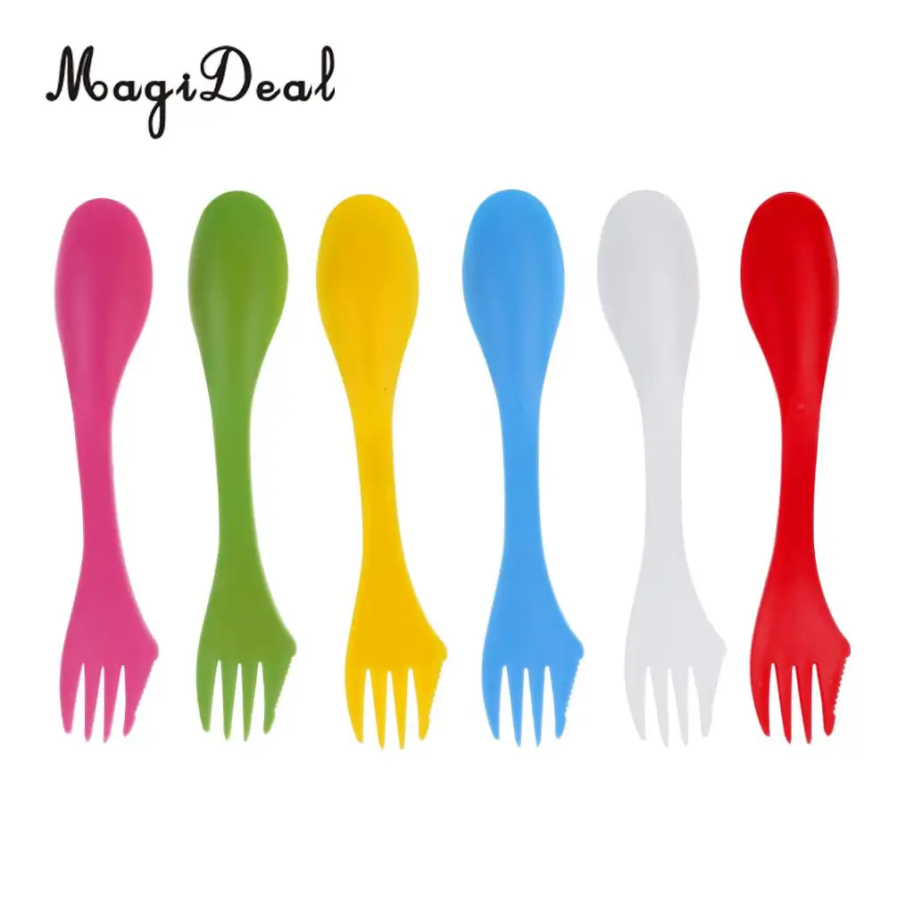 MagiDeal 6 Pieces / Set Camping Utensils Spork Combo Travel Gadget Spoon Fork Cutlery for Outdoor Cooking BBQ Picnic Accessory