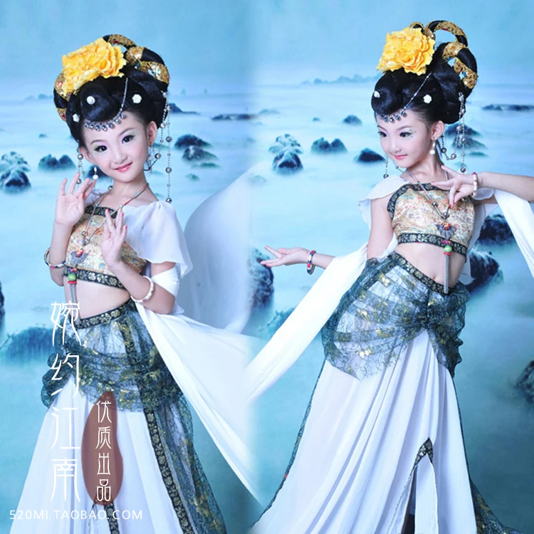 Xijiangyue Dunhuang белый Летающий Сказочный детский танцевальный костюм для фотосъемки