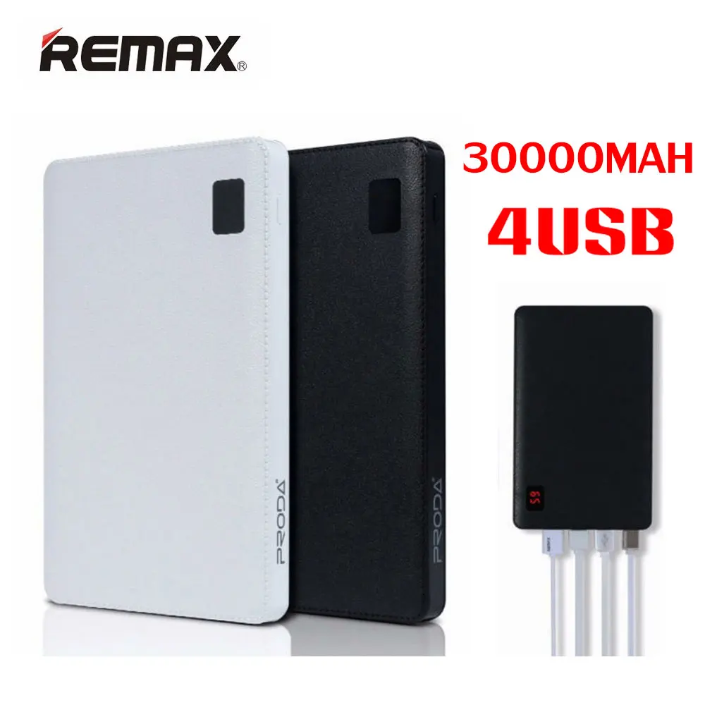 Original Remax Mobile power bank 30000 mAh 4 USB External Battery Charger universal 2 USB power Bank 10000mAh portable charger