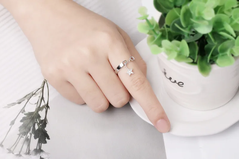 Stainless Steel Rings For Women Korean Fashion Moon Stars Zircon Opening Rings Modern Women Jewelry Adjustable Engagement Ring - Цвет основного камня: Star