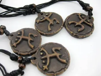 

FREE SHIPPING 12 necklace Black Wax Cotton Cord Carved Bone Powder Resin Taino Frog