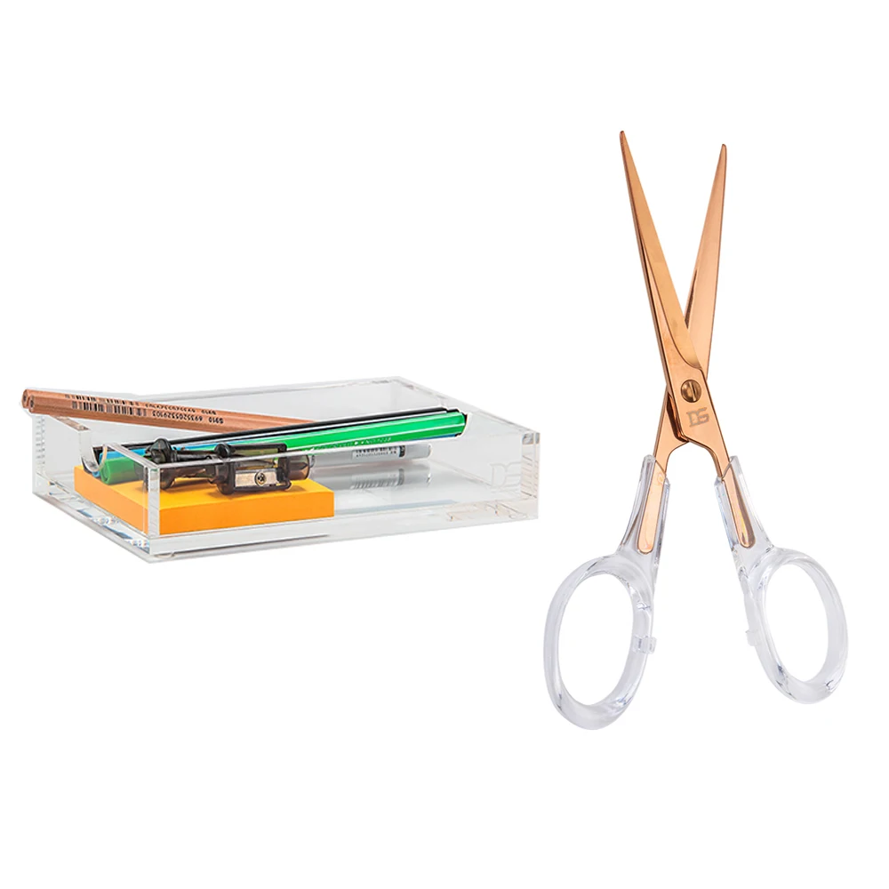 

Acrylic Gold Scissors and Memo Pad Note Holder Fits 4 x 6 Inches Note Paper stationery by Draymond Story