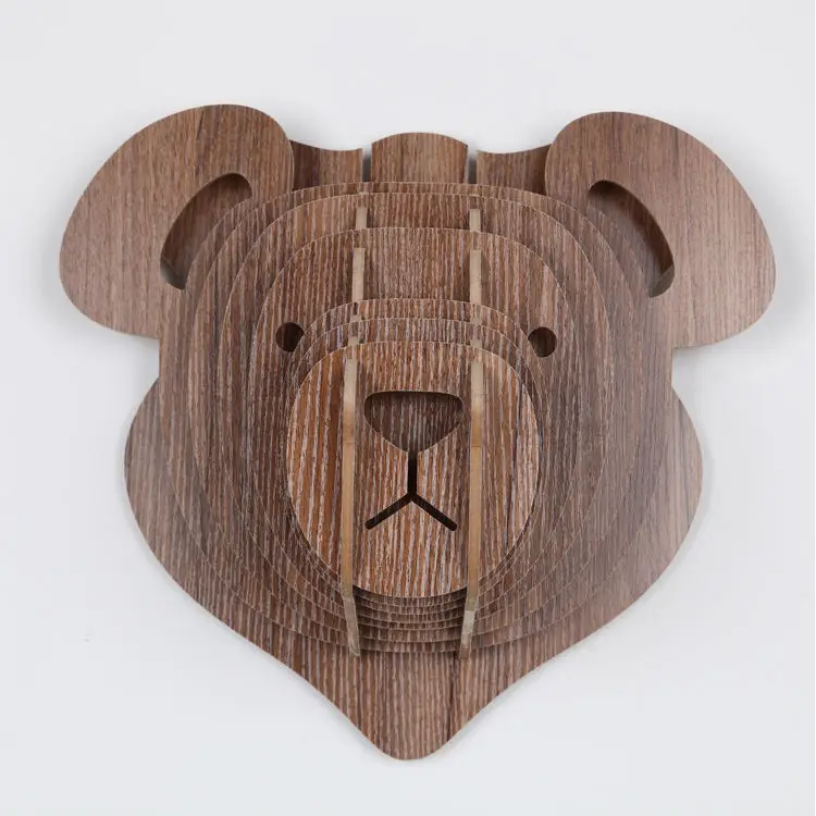 Goedkoop Beer Hoofd Decoraties, mooie Teddybeer, 3D Hout Woondecoratie, kleurrijke kinderen Home Decor, kid #039;s Mooie Home Decoraties, ambachten
