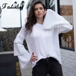 Fitshinling с расклешенными рукавами женские зимние свитера 2019 пуловеры однотонные белые тонкие Pull Femme Twist Модные трикотажные джемперы свитер
