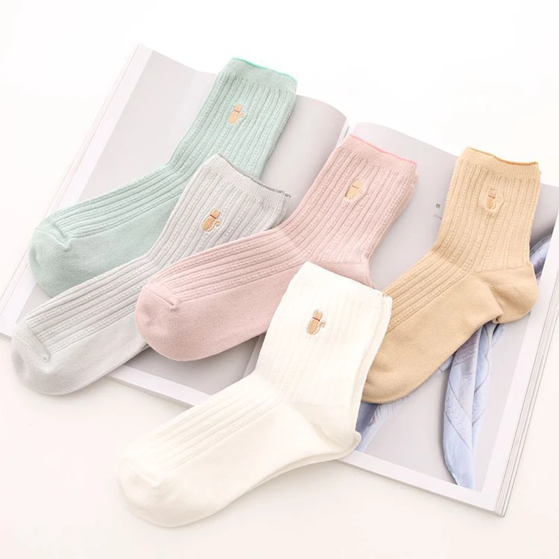 Cotton Socks for Women Embroidered Skin-friendly Breathable Fashion Woman Socks Animals Casual Short Socks Sokken Calcetines