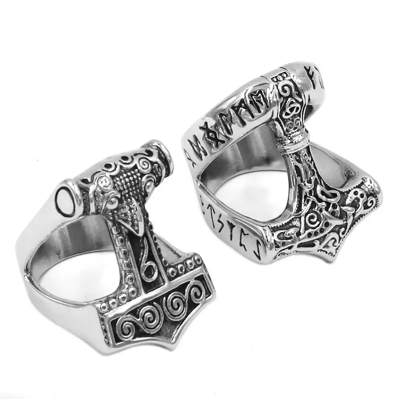 Norse Viking Myth Thor Hammer Ring Stainless Steel Jewelry Celtic Knot