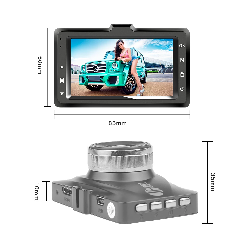 JUEFAN 1080P Автомобильный видеорегистратор 170 градусов супер широкоугольная камера s, 3," TFT дисплей, с ночным видением, WDR, циклическая запись