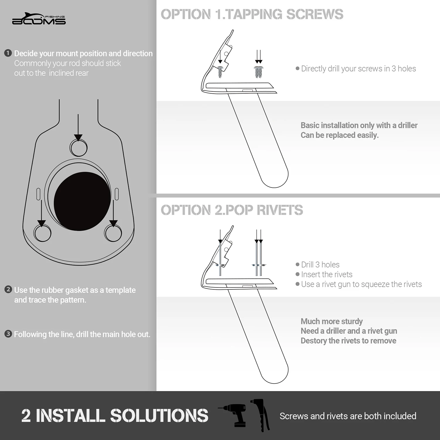 Booms Fishing RH3 Flush Mount Rod Holder 30 for Fishing Kayak Boat with Cap Gasket Screws Rivets Booms Fishing RH3 Flush Mount Rod Holder 30 for Fishing Kayak Boat with Cap Gasket Screws Rivets