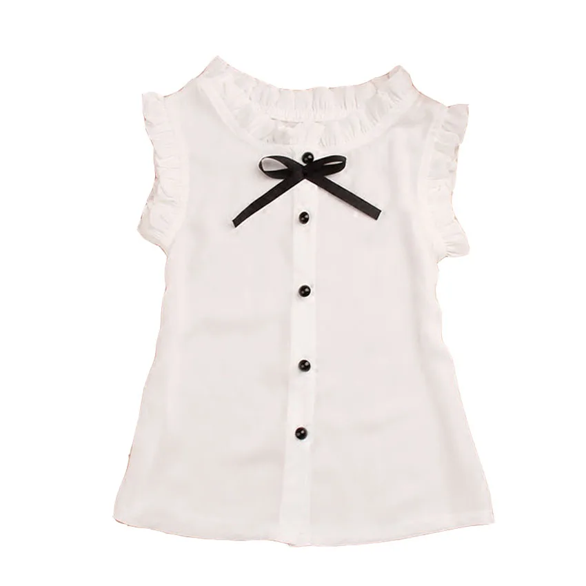 

Children White Blouses For School Uniforms Sleeveless Chiffon Shirts For Girls Students Tops Summer Kids Clothes 2 6 8 10 12 14Y