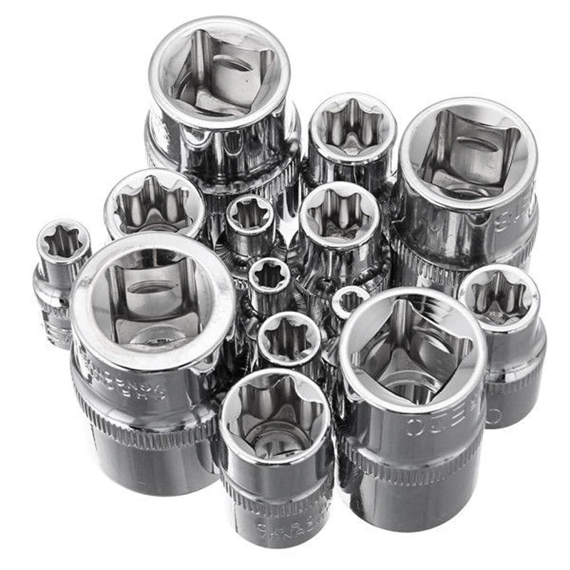 Newest 14Pcs E4 - E24 Star Driver Socket Set Hex Torx Torq Torque Bits 1/4 3/8 1/2inch