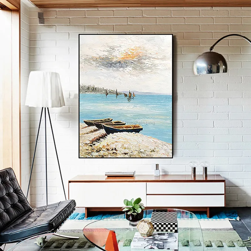 

Canvas acrylic large oil blue seascape painting modern abstract wall art Living Room Home Decor