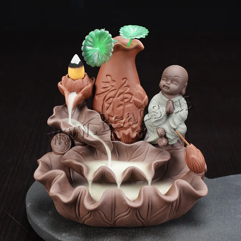 Purple Sand Backflow Incense Burner Little Monk Buddha Smoke Waterfall Backflow Incense Burner Ceramic Incense Holder Censer
