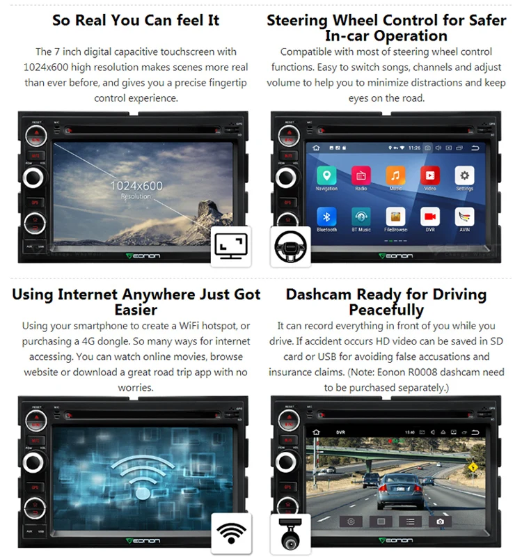 Top 7" Octa-Core Android 8.0 Oreo OS Car DVD Multimedia Navigation GPS Radio for Ford F-150 2005-2008 with Full Video Output Support 6