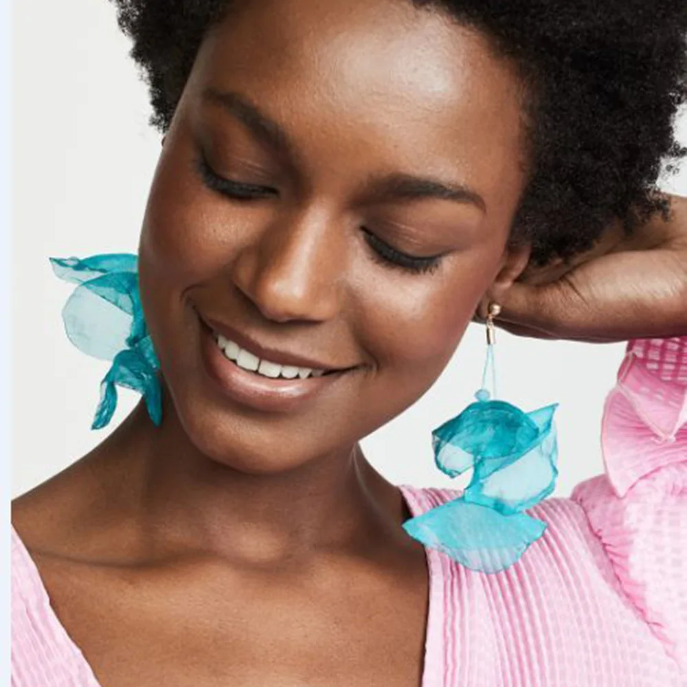 

JOUVAL Fairy Layered Lace Flower Drop Earrings For Women Fabric Beads Tassel Dangle Long Earring Female Brincos Fashion Jewelry