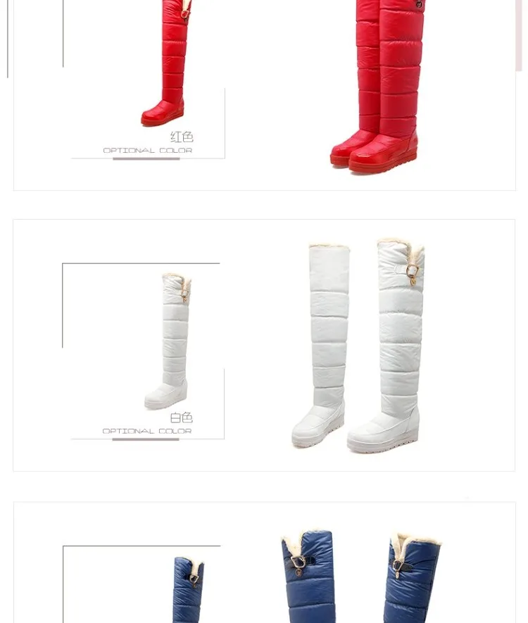 Водонепроницаемые теплые зимние женские сапоги выше колен на меху без шнуровки на высоком каблуке 34–43 размеров привлекательные теплые ботинки из флока на платформе для женщин